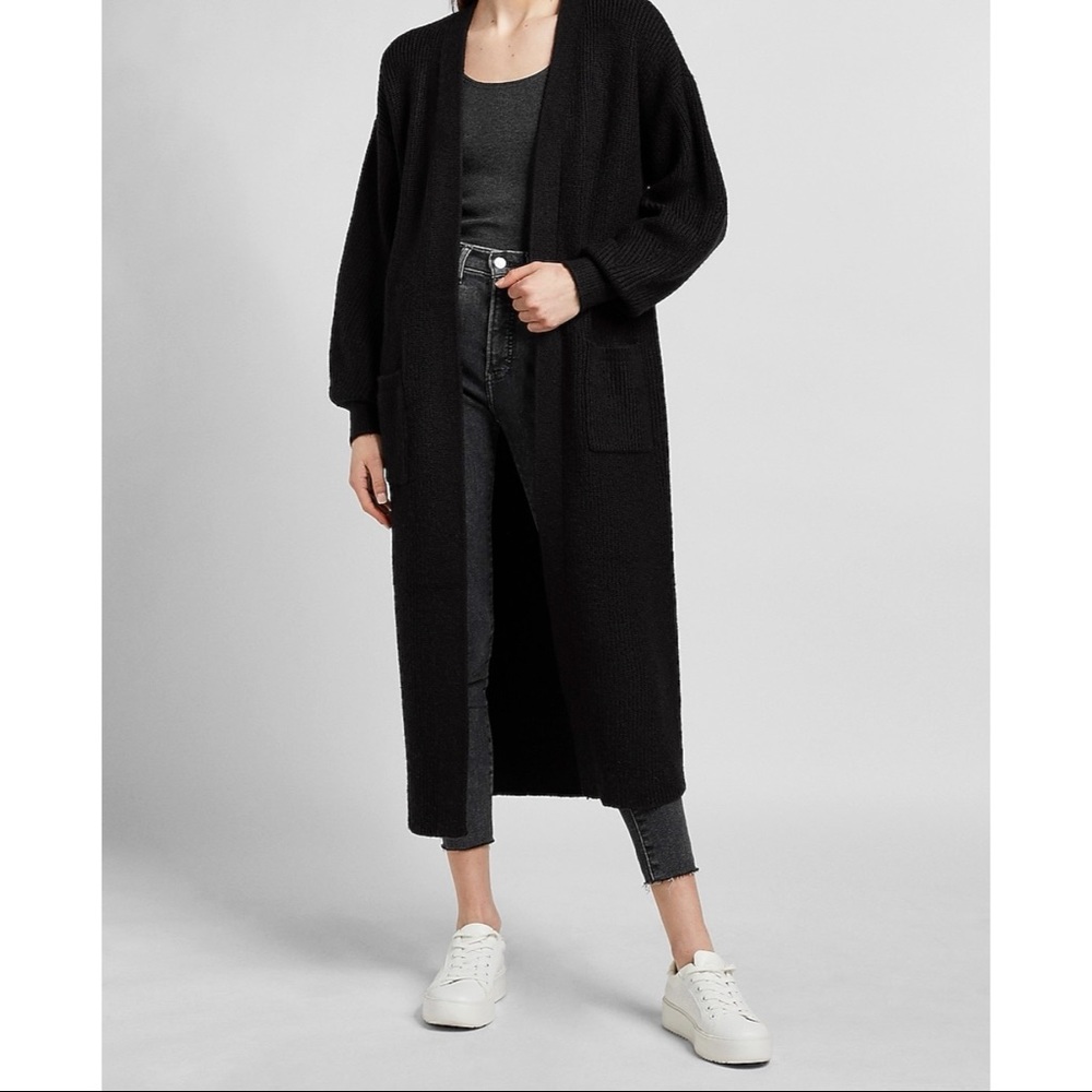 Express Fine Ribbed Long Cardigan w/ Pockets